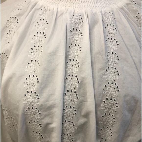 Topshop Shirred Embroidered White Ruffle Blouse Blouson Sleeves Size 6 Victorian - Picture 3 of 15